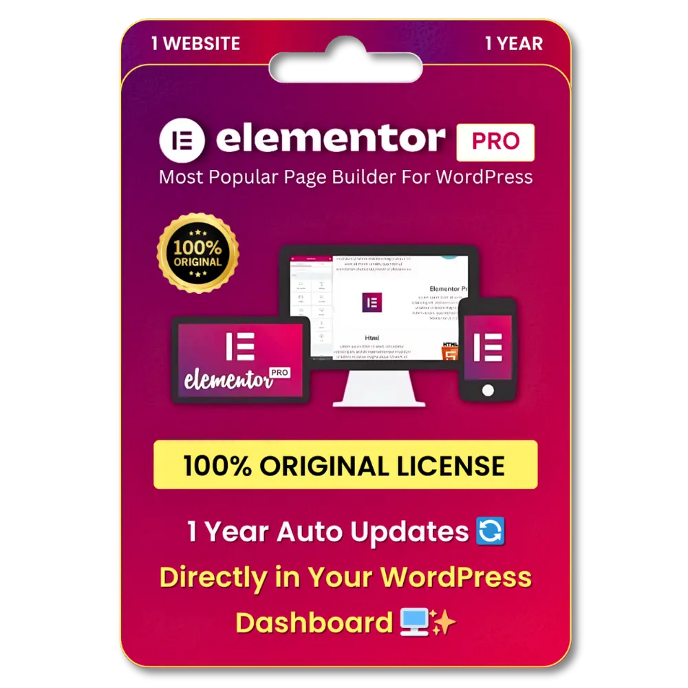 Elementor Pro With Original License For 1 Year Auto Update